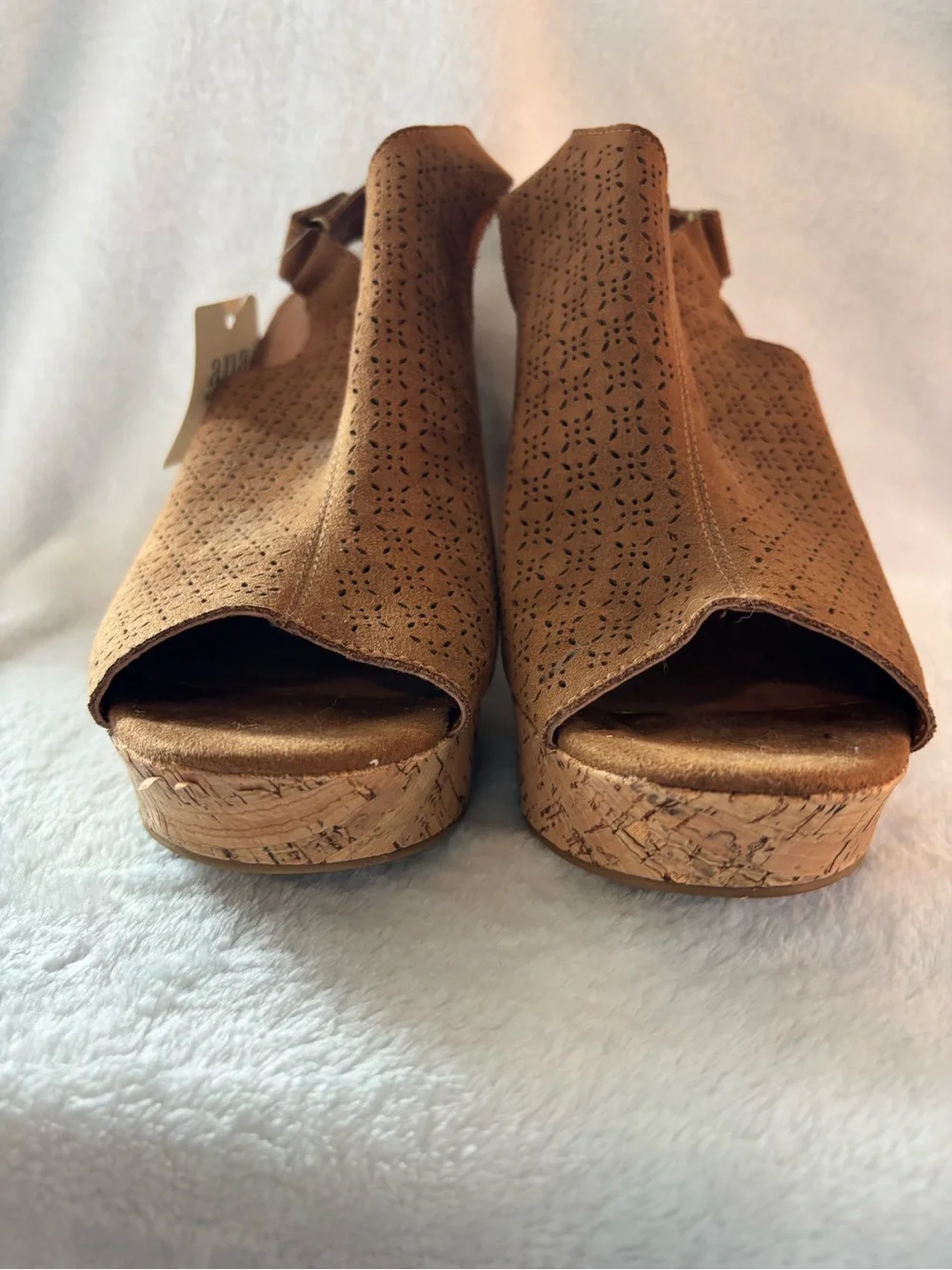 A.N.A Open-Toe Laser-Cut Wedge Sandals